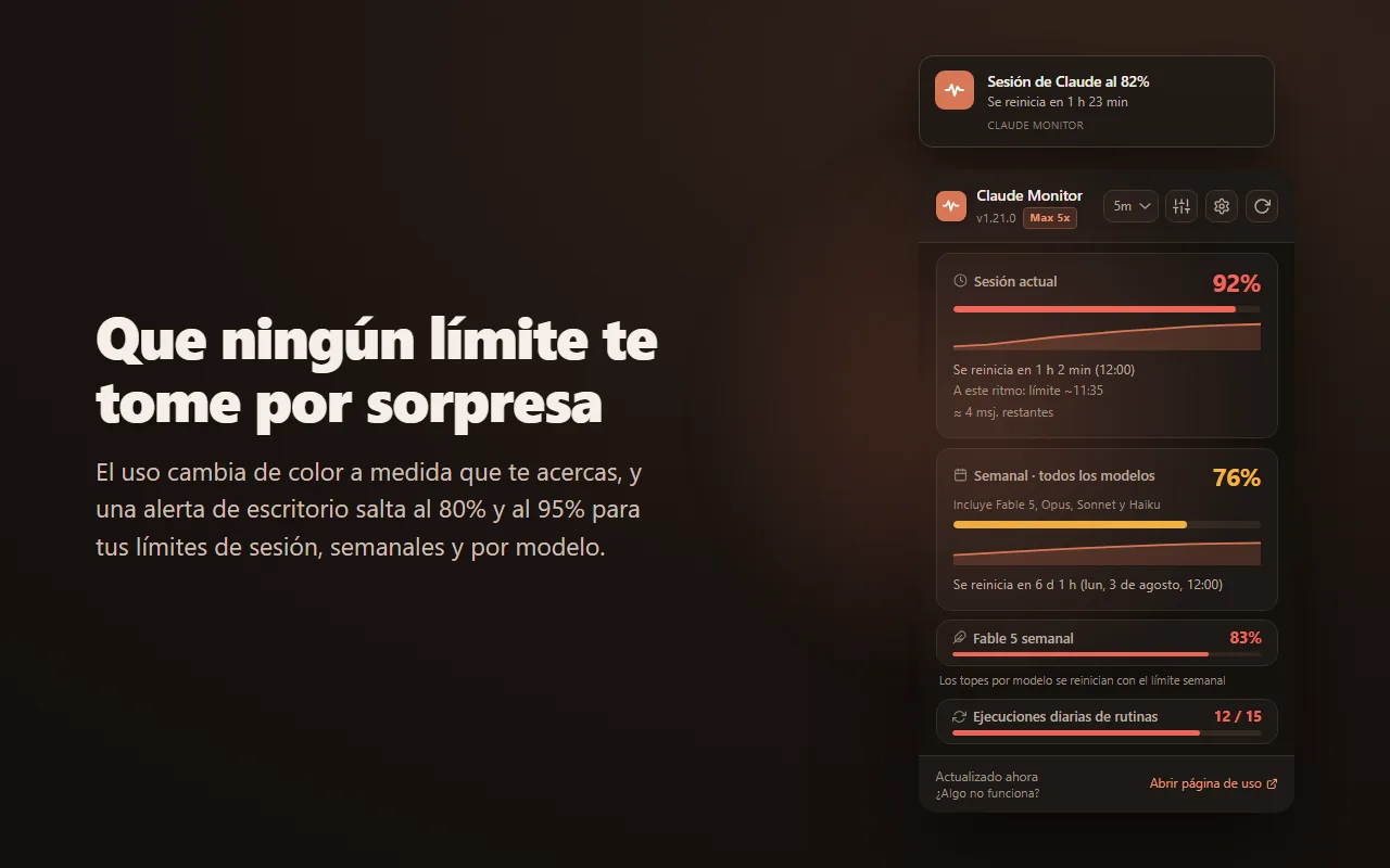 Alerta de escritorio y colores de uso cerca de un límite