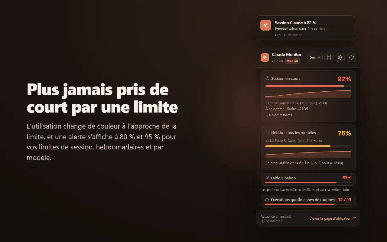 Alerte sur le bureau et utilisation colorée à l'approche d'une limite