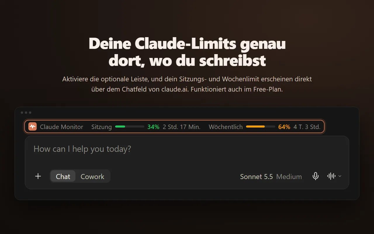 Die optionale Leiste über dem Chatfeld von claude.ai