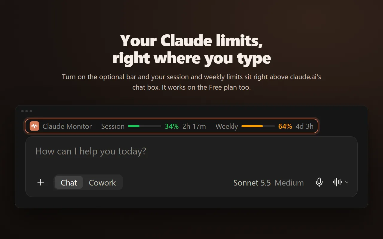 The optional bar above the claude.ai chat box