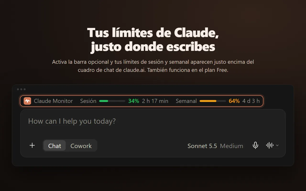 La barra opcional encima del cuadro de chat de claude.ai