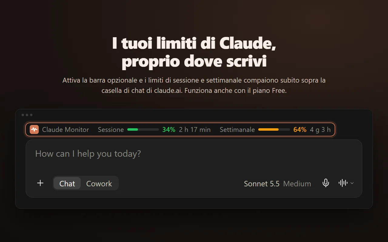 La barra opzionale sopra la casella di chat di claude.ai