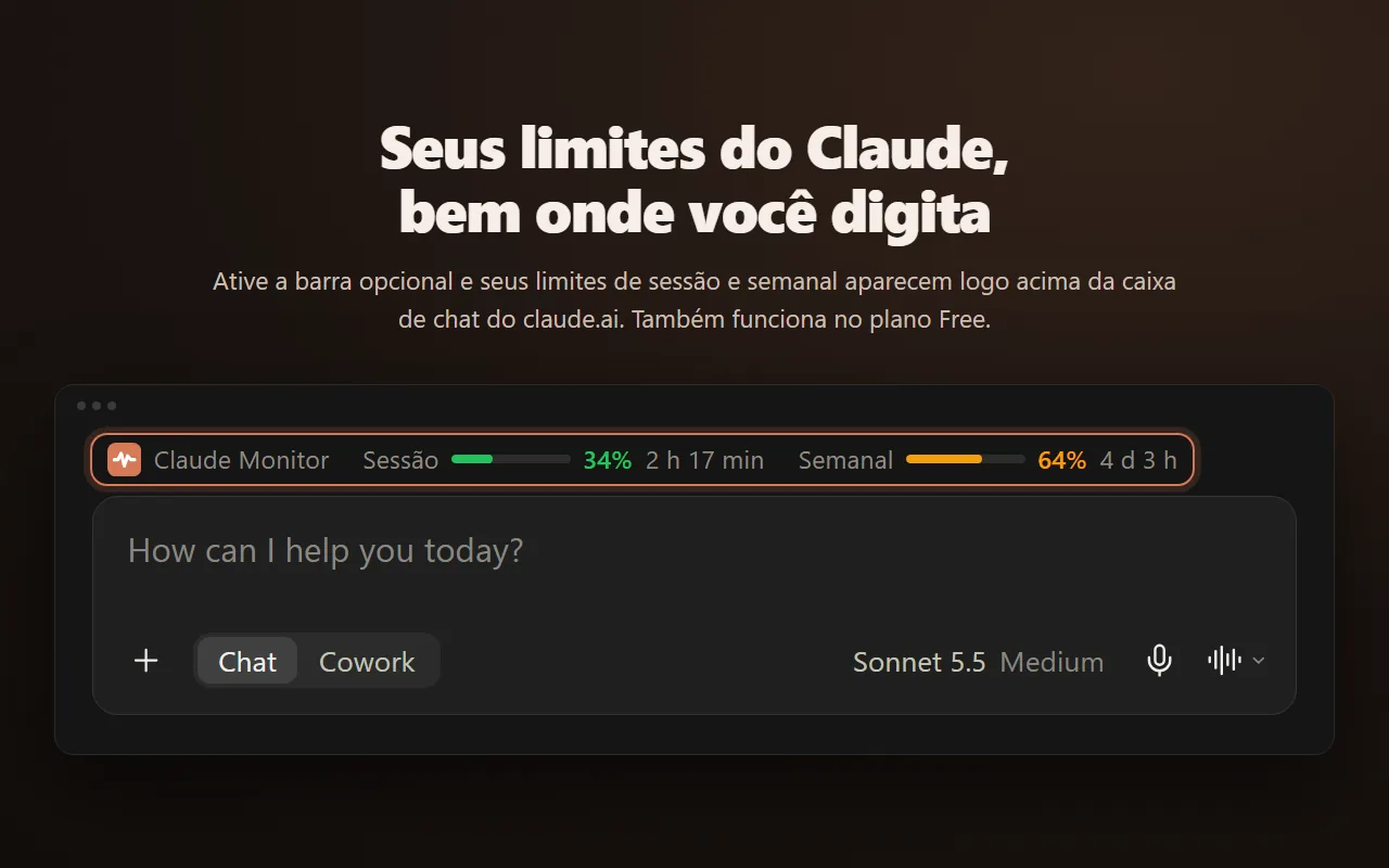 A barra opcional acima da caixa de chat do claude.ai